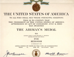 Mike Homcha Airmans Medal Certificate restored